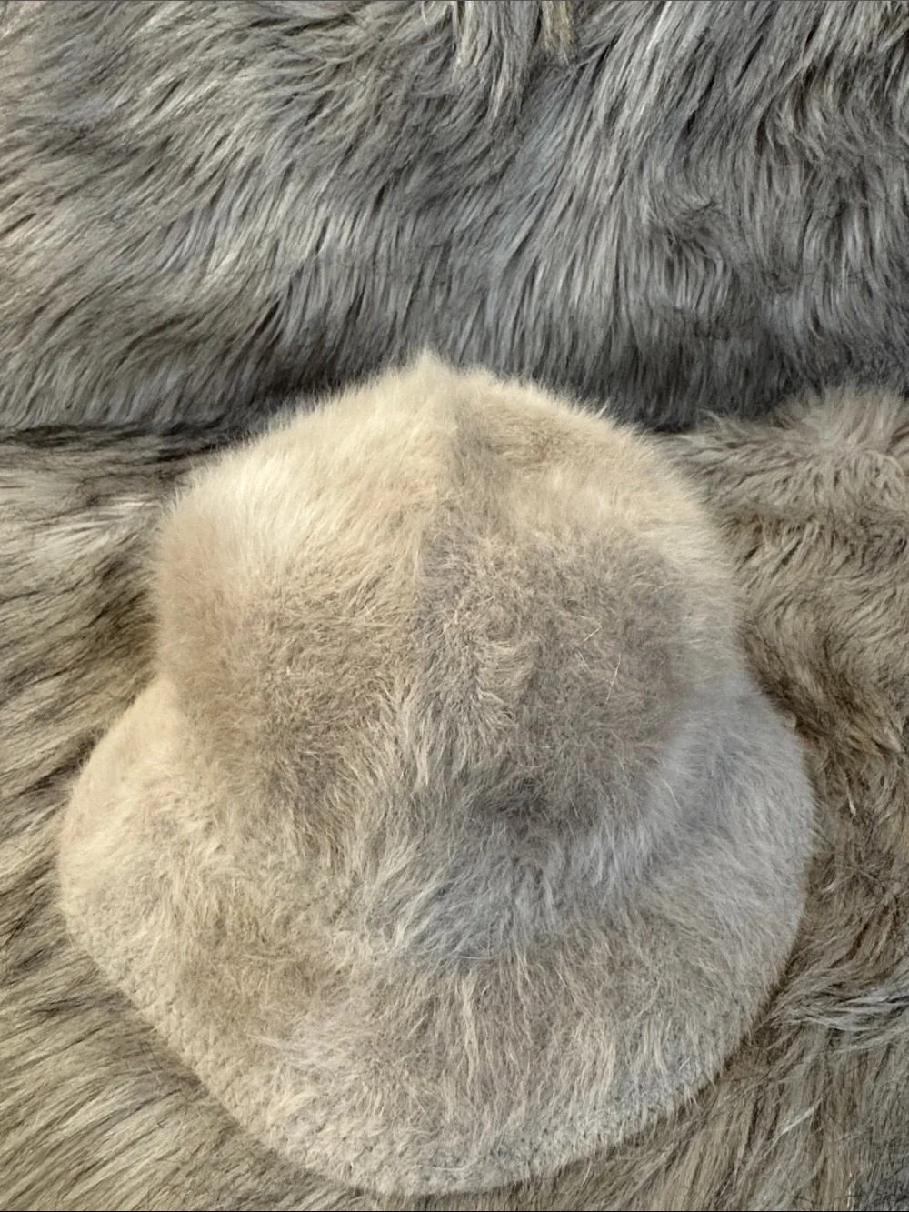 Kangol Kids Faux Fur Bucket Hat with Feather Accent - Light Taupe